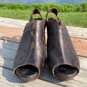 Henry Beguelin Brown Distressed Leather  Slingback Peep Toe Bootie Sandal 6